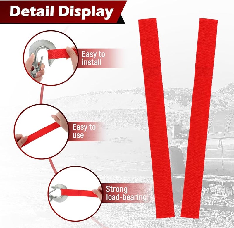 2 Inch 50mm Wide Heavy Duty Red Winch Hook Pull Straps for ATV UTV Truck Marine - Image 1