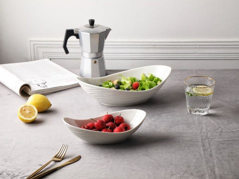 2-Piece Oval Porcelain Bowl Set White, Sizes 12.25 + 9.25 Inch