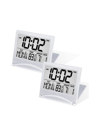 Digital Travel Alarm Clock, 2 Pcs Foldable Calendar Temperature Timer LCD Clock with Snooze Mode, Large Number Display, Battery Operated, Compact Desk Clock for All Ages (Silver) - pzsku/Z1E79E257FB1BB5EF7463Z/45/_/1717035086/1ce9b4cd-323e-4c14-bfdc-ed93fbecd0cd