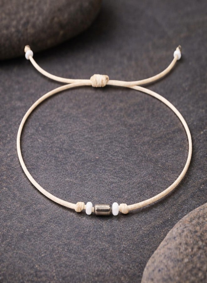 DARSHRAJ 925 Sterling Silver Pipe White Bead Thread Anklet | Handmade Nazariya Foot Band | Adjustable and Comfortable Anklet | Minimal Dainty Foot Jewelry for Women | Girls - Image 3