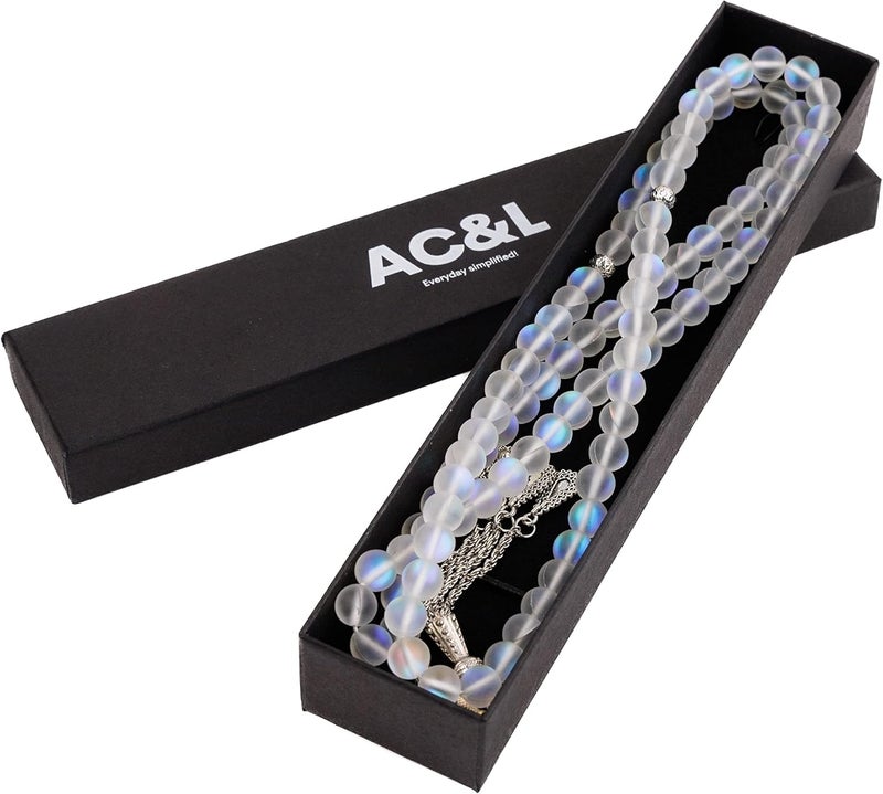 AC&L Transluscent White Glitter Natural Agate Tasbeeh Prayer Beads - 8mm Stones - Image 4