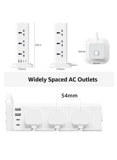TYCOM Power Cord Strip Surge Protector with USB Type C Extension Cord Flat Plug with 12 AC Outlet and 2 USB 1 Type C Small Desktop Station Compact Socket 3 Tiers Grey and White.  - Image 2