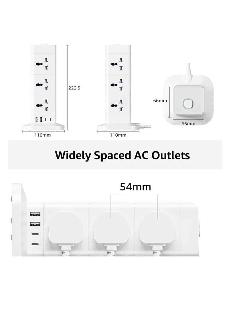 TYCOM Power Cord Strip Surge Protector with USB Type C Extension Cord Flat Plug with 12 AC Outlet and 2 USB 1 Type C Small Desktop Station Compact Socket 3 Tiers Grey and White.  - Image 2
