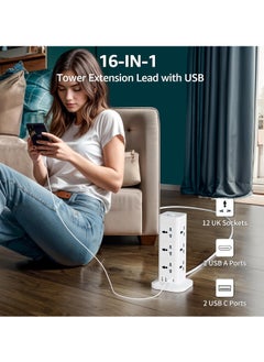 TYCOM Power Cord Strip Surge Protector with USB Type C Extension Cord Flat Plug with 12 AC Outlet and 2 USB 1 Type C Small Desktop Station Compact Socket 3 Tiers Grey and White.  - Image 4