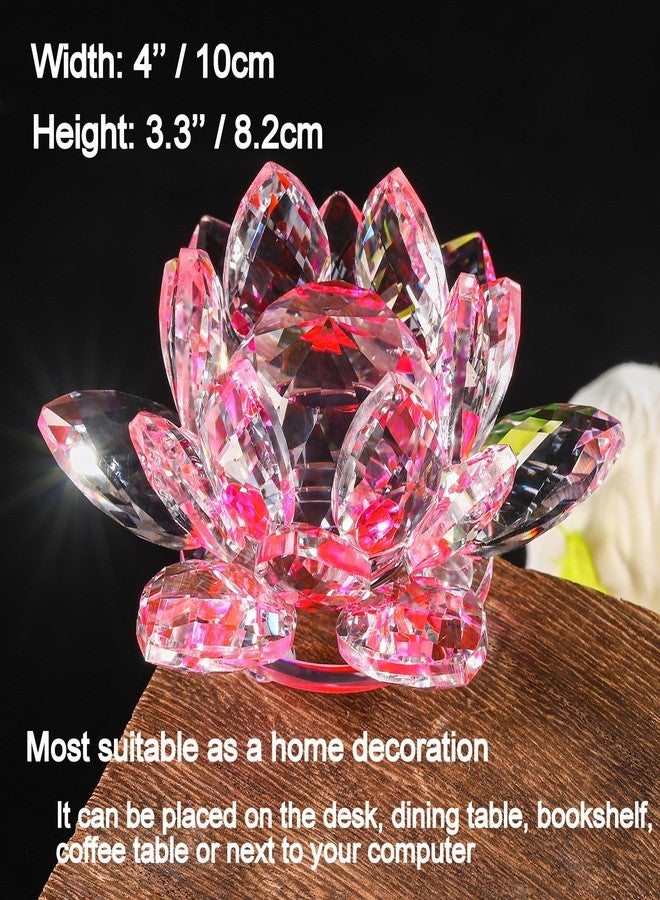 TENGFENG Sparkle Crystal Lotus Flower - 4'' Hue Reflection Clear Crystal Lotus for Feng Shui Home Decor Sun Catcher Ornaments or Paper Weight with Gift Box (100MM) Transparent Pink - Image 2