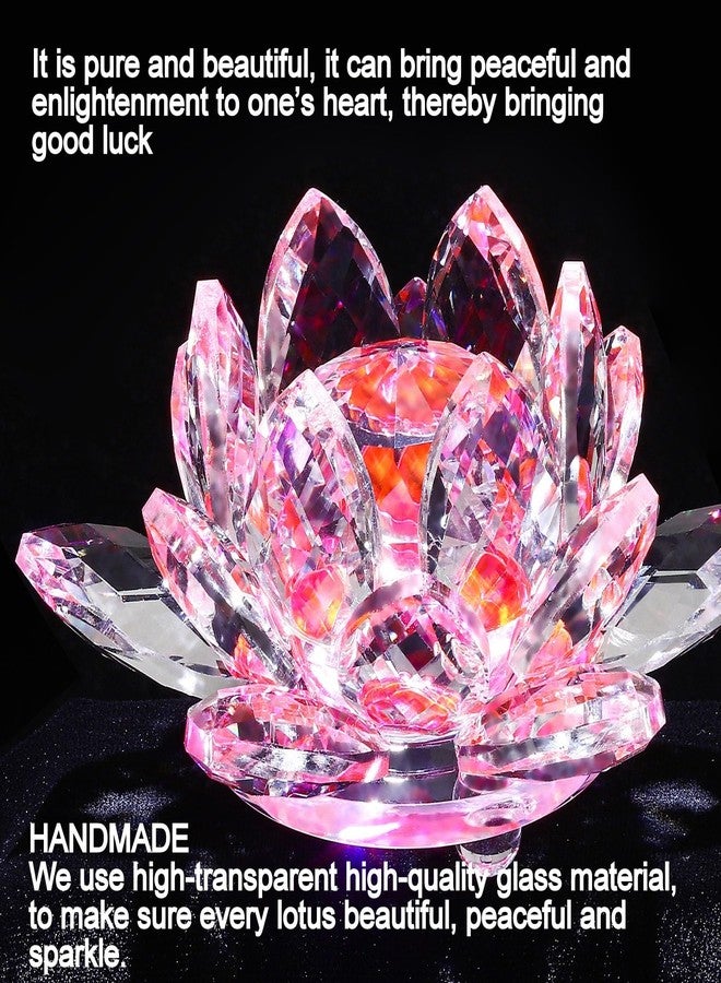 TENGFENG Sparkle Crystal Lotus Flower - 4'' Hue Reflection Clear Crystal Lotus for Feng Shui Home Decor Sun Catcher Ornaments or Paper Weight with Gift Box (100MM) Transparent Pink - Image 3