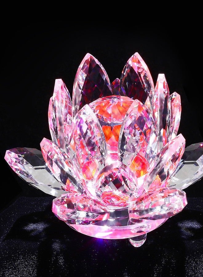 TENGFENG Sparkle Crystal Lotus Flower - 4'' Hue Reflection Clear Crystal Lotus for Feng Shui Home Decor Sun Catcher Ornaments or Paper Weight with Gift Box (100MM) Transparent Pink - Image 1