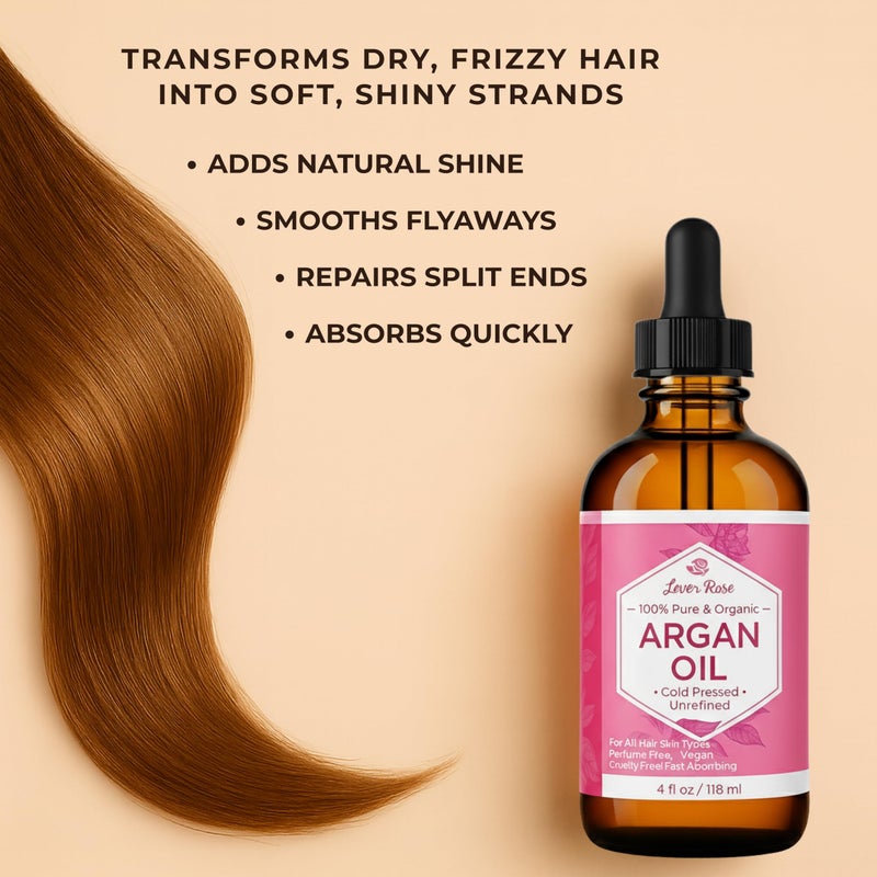 Leven Rose Organic Argan Oil for Hair, Face and Skin - 4 oz 100% Pure Moroccan Cold-Pressed Organic - Image 3