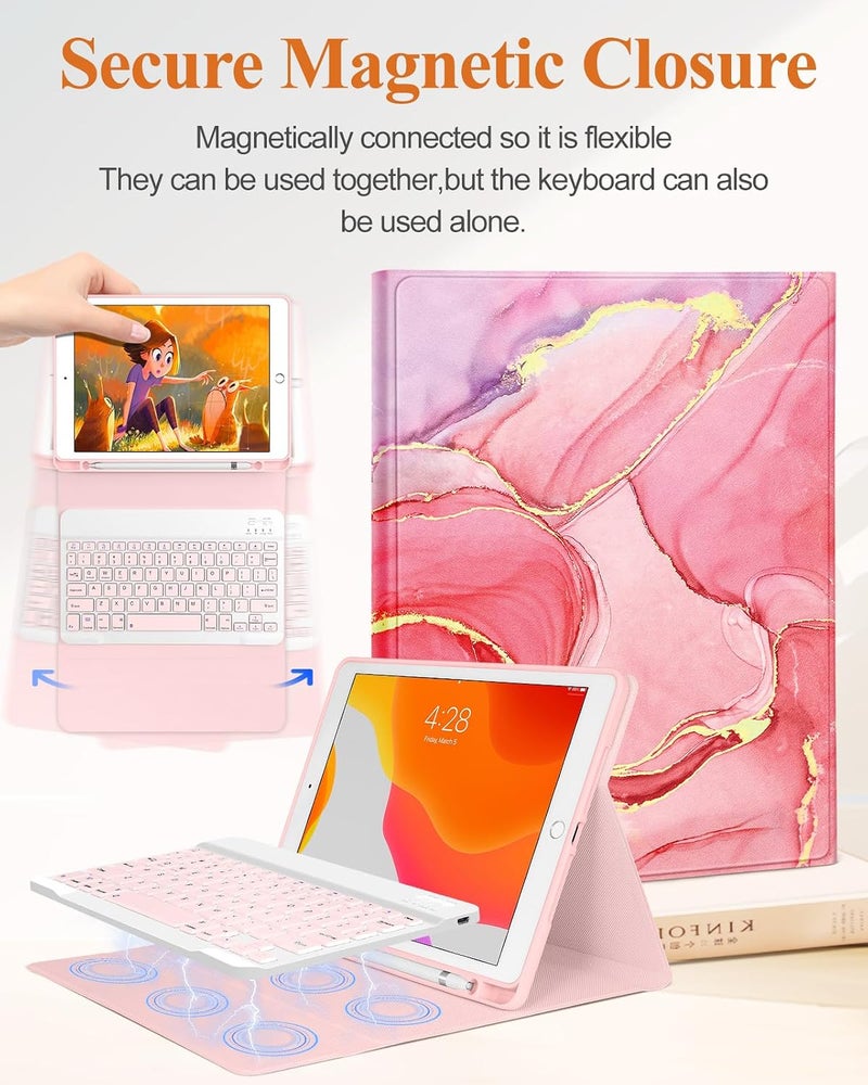 Wazzasoft for iPad 9th/8th/7th/Air 3rd Generation/Pro 10.5 Inch Case with Keyboard Pencil Holder Folio Tablet Cover Women Girls Cute Girly Teens Kawaii Marble Unique Design for Apple 10.2 & 10.5 Inch - Image 4