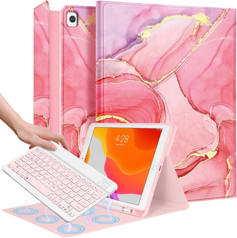 Wazzasoft for iPad 9th/8th/7th/Air 3rd Generation/Pro 10.5 Inch Case with Keyboard Pencil Holder Folio Tablet Cover Women Girls Cute Girly Teens Kawaii Marble Unique Design for Apple 10.2 & 10.5 Inch - Image 1