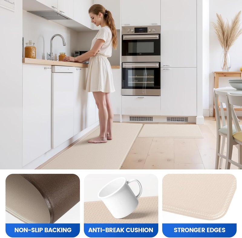 KitchenClouds Kitchen Mats for Floor,3PCS Kitchen Rugs,Non Slip Anti Fatigue Mats for Kitchen Floor,Waterproof Sink Mat,Cushioned Standing and Comfort Mats for Office,Khaki - Image 4