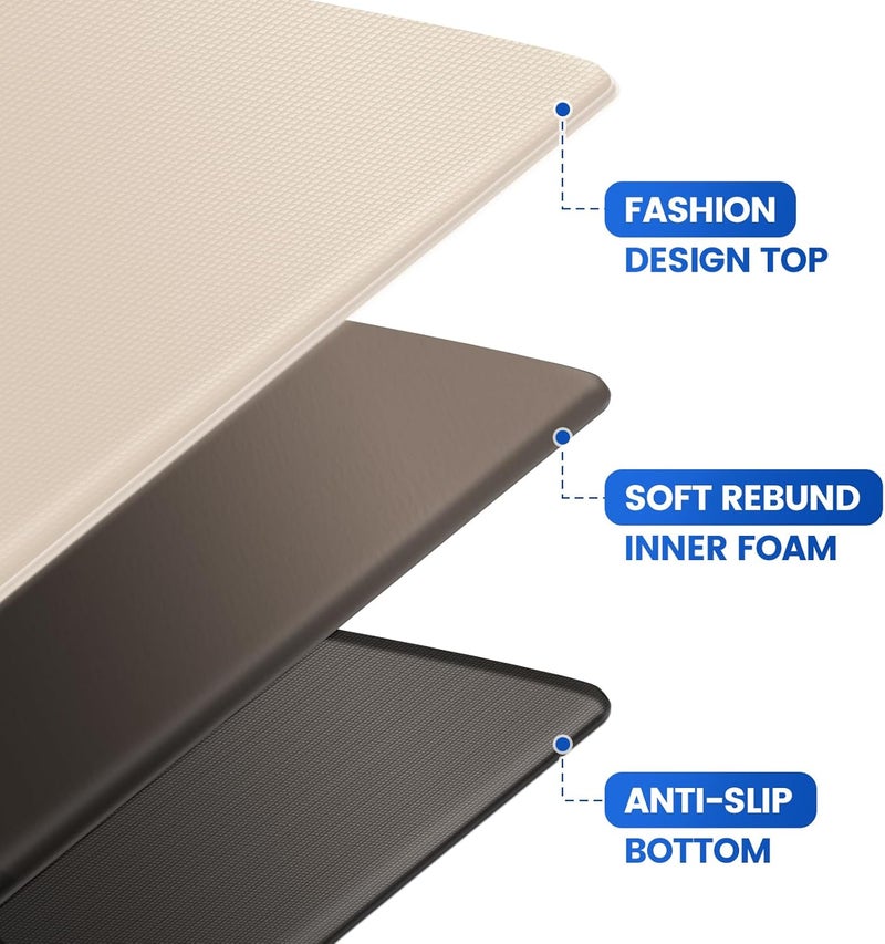 KitchenClouds Kitchen Mats for Floor,3PCS Kitchen Rugs,Non Slip Anti Fatigue Mats for Kitchen Floor,Waterproof Sink Mat,Cushioned Standing and Comfort Mats for Office,Khaki - Image 3