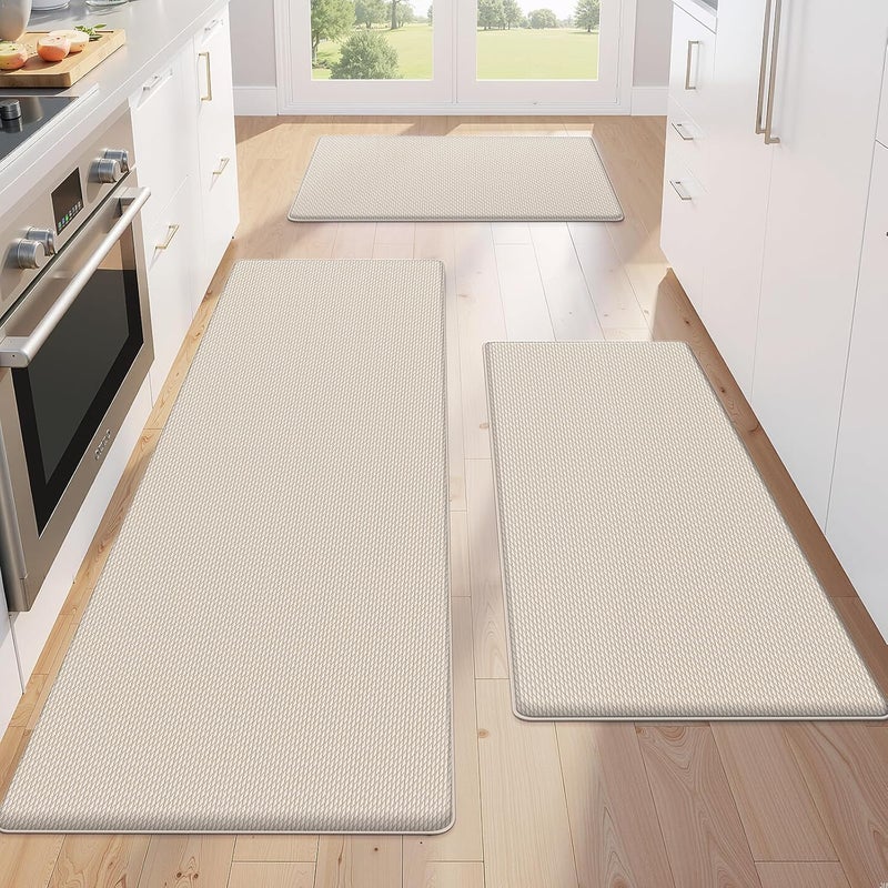 KitchenClouds Kitchen Mats for Floor,3PCS Kitchen Rugs,Non Slip Anti Fatigue Mats for Kitchen Floor,Waterproof Sink Mat,Cushioned Standing and Comfort Mats for Office,Khaki - Image 1