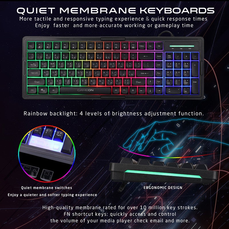 جايم أون مجموعة الألعاب المتكاملة GO-CYPHERW-XL-B: تتضمن لوحة مفاتيح بإضاءة RGB، وماوس ألعاب، وسماعة رأس ستيريو مزودة بميكروفون، ولوحة ماوس (Mouse Pad) كبيرة الحجم ومضادة للانزلاق. black - Image 4