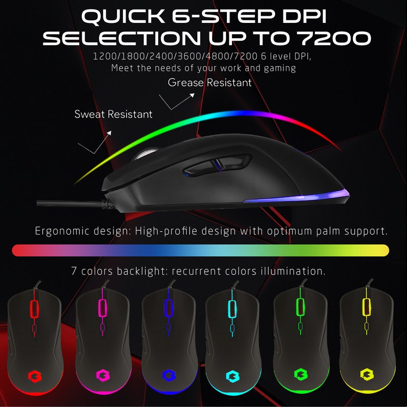 جايم أون مجموعة الألعاب المتكاملة GO-CYPHERW-XL-B: تتضمن لوحة مفاتيح بإضاءة RGB، وماوس ألعاب، وسماعة رأس ستيريو مزودة بميكروفون، ولوحة ماوس (Mouse Pad) كبيرة الحجم ومضادة للانزلاق. black - Image 5