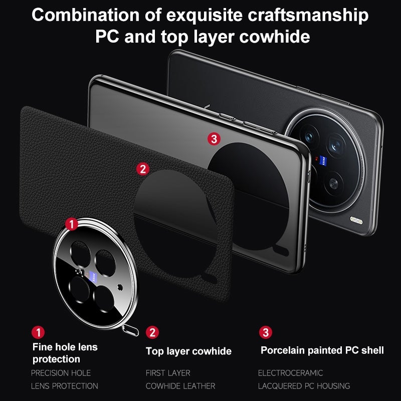BURAQ Case Cover For vivo X100 Pro Genuine Leather PC Phone Case(Black) - Image 3