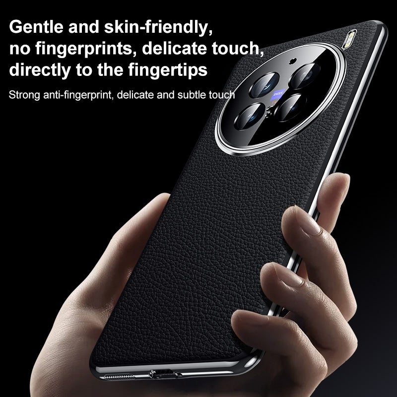 BURAQ Case Cover For vivo X100 Pro Genuine Leather PC Phone Case(Black) - Image 4