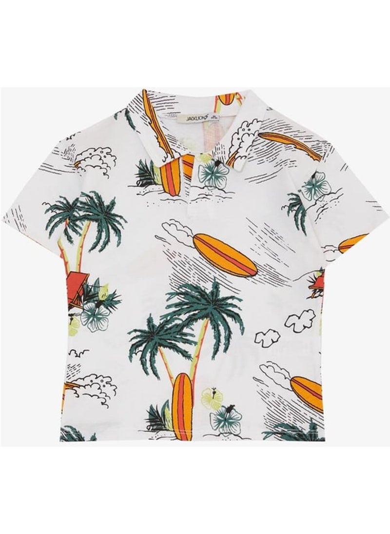 Jack Lions Boy's T-Shirt Summer Themed Palm Tree Patterned 1.5-5 Years Old, White  - Image 3