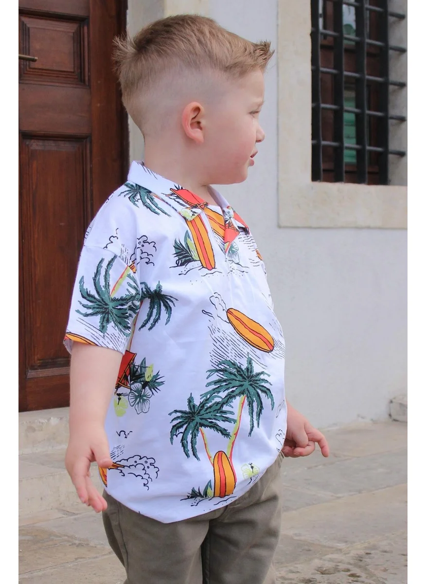 Jack Lions Boy's T-Shirt Summer Themed Palm Tree Patterned 1.5-5 Years Old, White