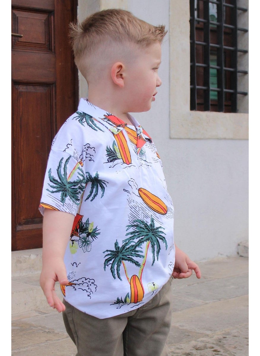 Jack Lions Boy's T-Shirt Summer Themed Palm Tree Patterned 1.5-5 Years Old, White  - Image 1
