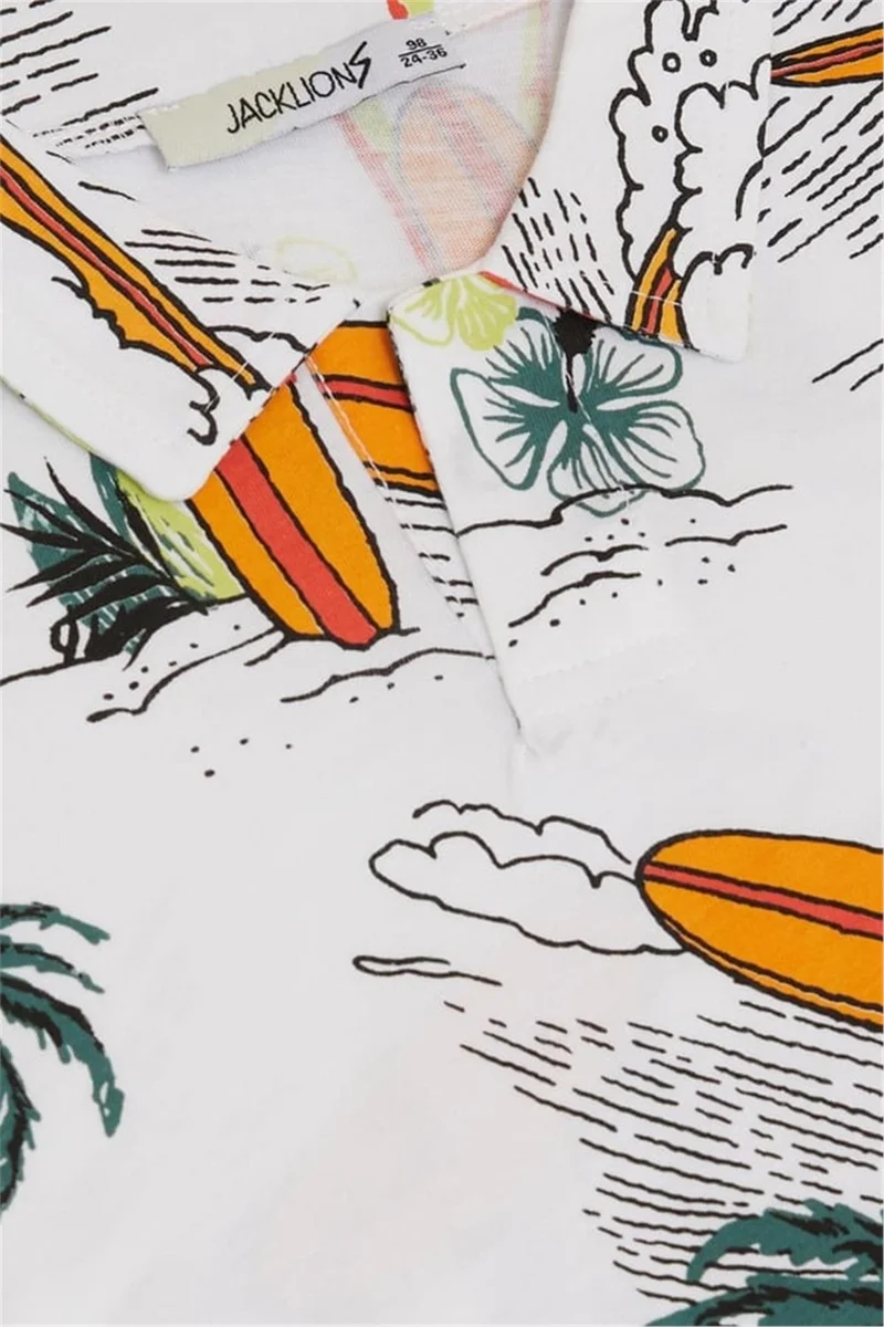 Jack Lions Boy's T-Shirt Summer Themed Palm Tree Patterned 1.5-5 Years Old, White