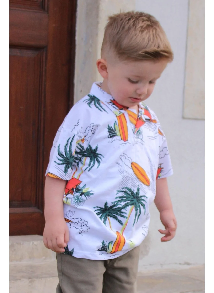 Jack Lions Boy's T-Shirt Summer Themed Palm Tree Patterned 1.5-5 Years Old, White