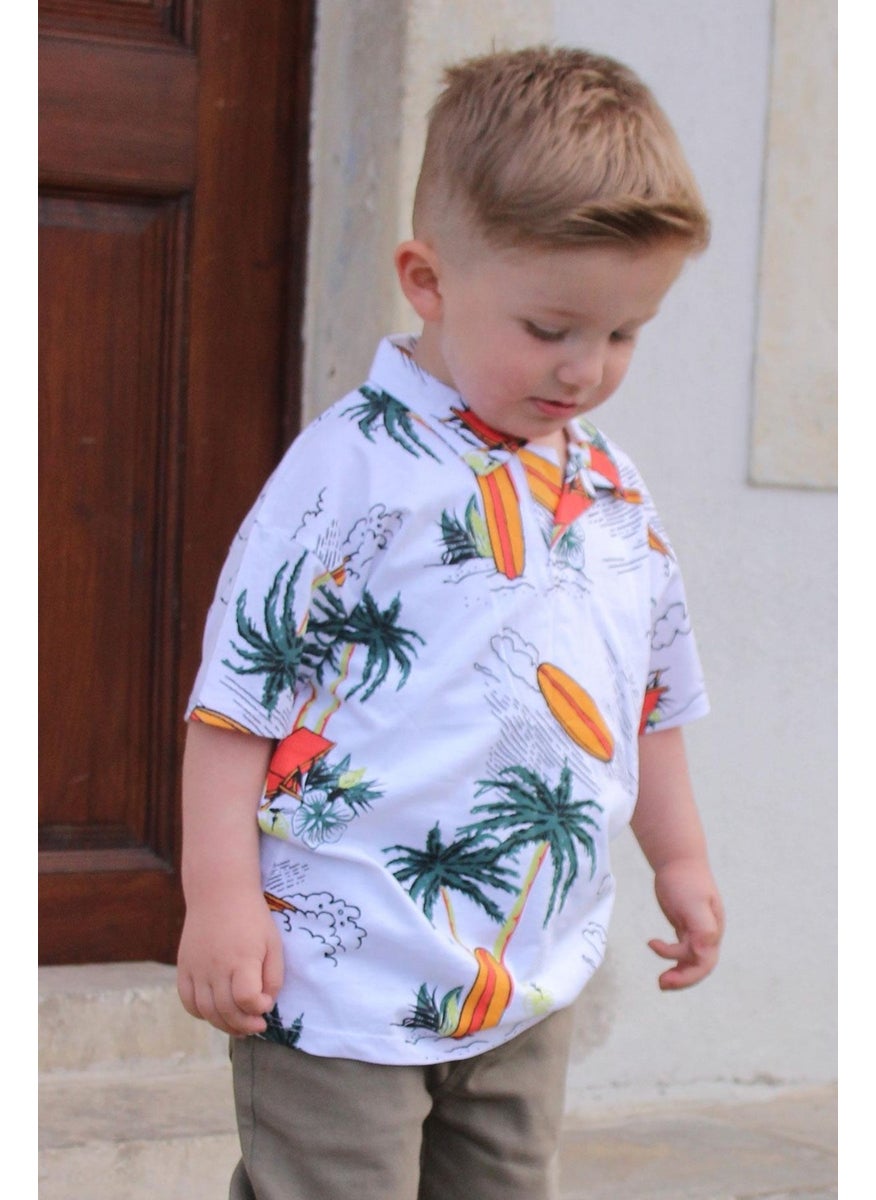 Jack Lions Boy's T-Shirt Summer Themed Palm Tree Patterned 1.5-5 Years Old, White  - Image 2