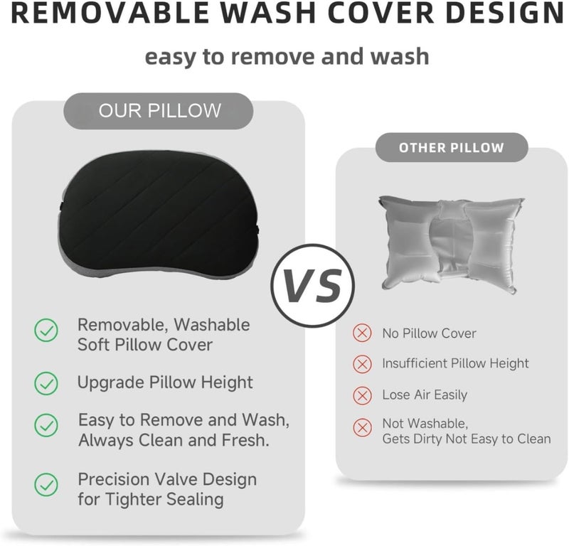 Ultralight Inflatable Camping Pillow with Removable Washable Cover – Compact, Portable Travel Neck Cushion with Adjustable Firmness for Hiking, Office, Airplane, Car & Beach Use (Black) - Image 4