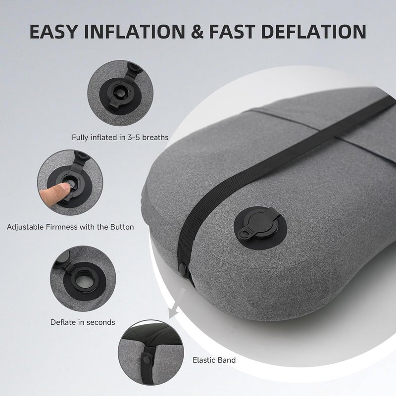 Ultralight Inflatable Camping Pillow with Removable Washable Cover – Compact, Portable Travel Neck Cushion with Adjustable Firmness for Hiking, Office, Airplane, Car & Beach Use (Black) - Image 2