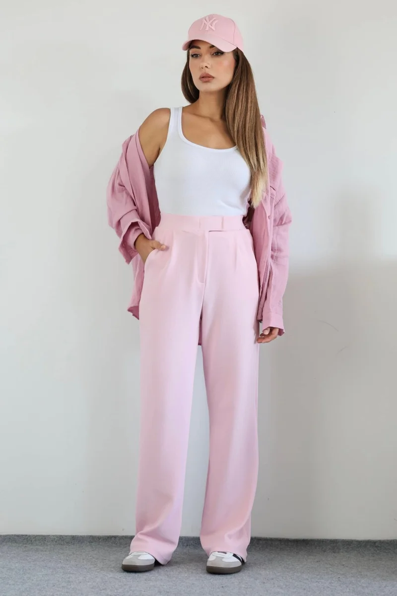 Ritnice Line Women's Lycra Velcro Pink Palazzo Trousers
