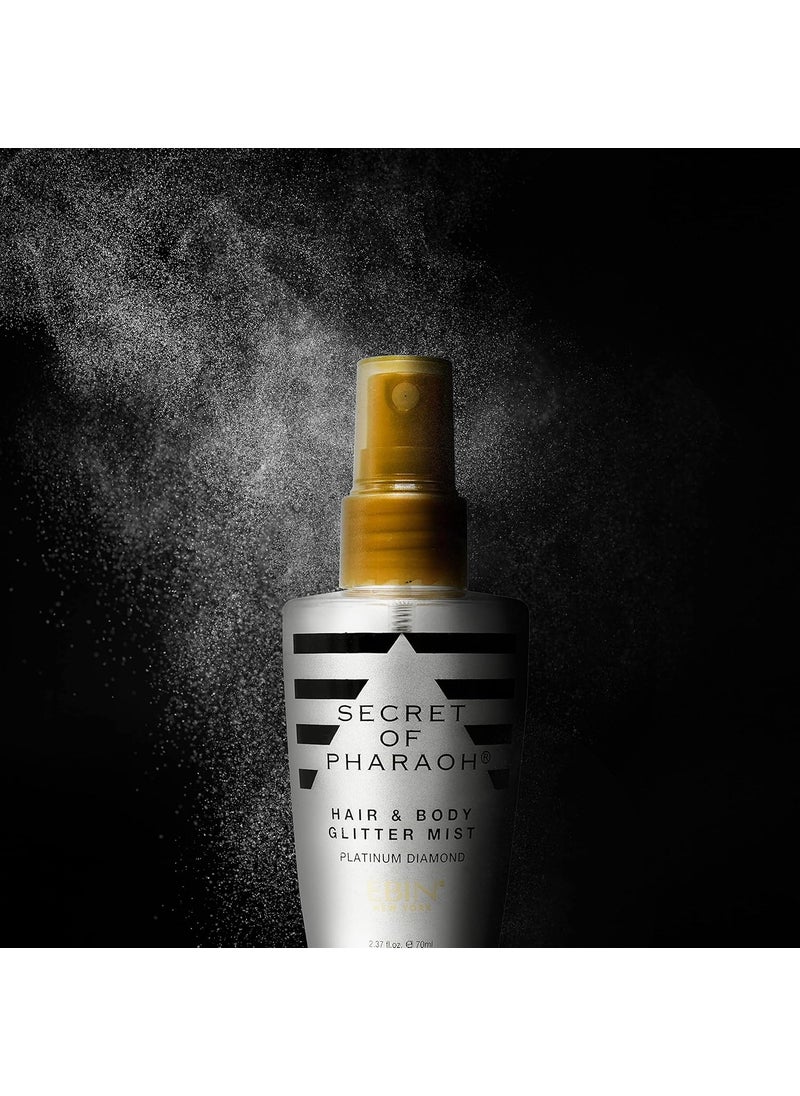 EBIN NEW YORK Egyptian Diamond Hair, Face & Body Glitter Mist - Platinum 2.37oz | Quick-Drying, Long-Lasting Shiny Spray for Clothes, Rave, Festival, Travel Essentials | TikTok Trend Items 