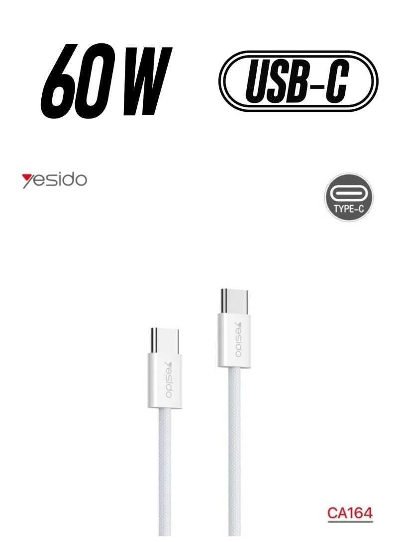 Yesido CA164 Dual Type-C 60W Fast Charging Cable 2.0 Meters White - Image 1