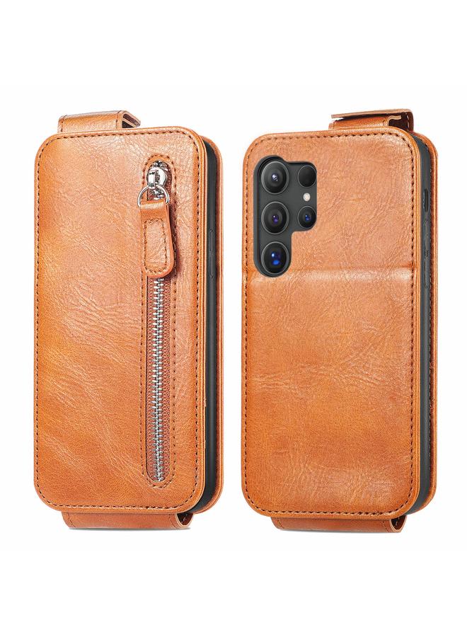erorex Case For Samsung Galaxy S24 Ultra 5G Zipper Wallet Vertical Flip Leather Phone Case - Image 1