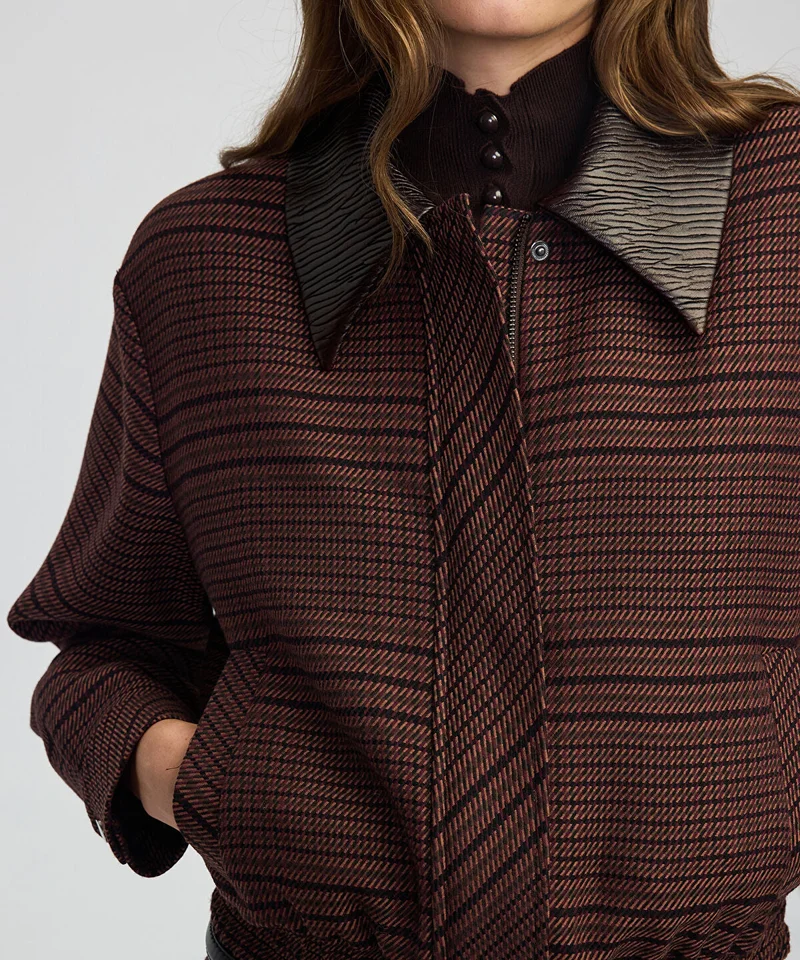 Ipekyol  Contrast Collar Checked Jacket for Women | Best Price UAE