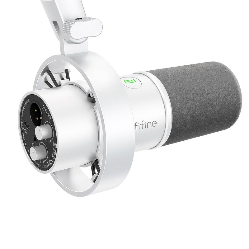 FIFINE ميكروفون ديناميكي FIFINE XLR للاستوديو، ميكروفون بودكاست USB للكمبيوتر للبث والتسجيل، ميكروفون صوتي XLR/USB مع خاصية كتم الصوت باللمس، زر التحكم في الصوت، مراقبة سماعات الرأس - أمبليتانك K688 أبيض - Image 1