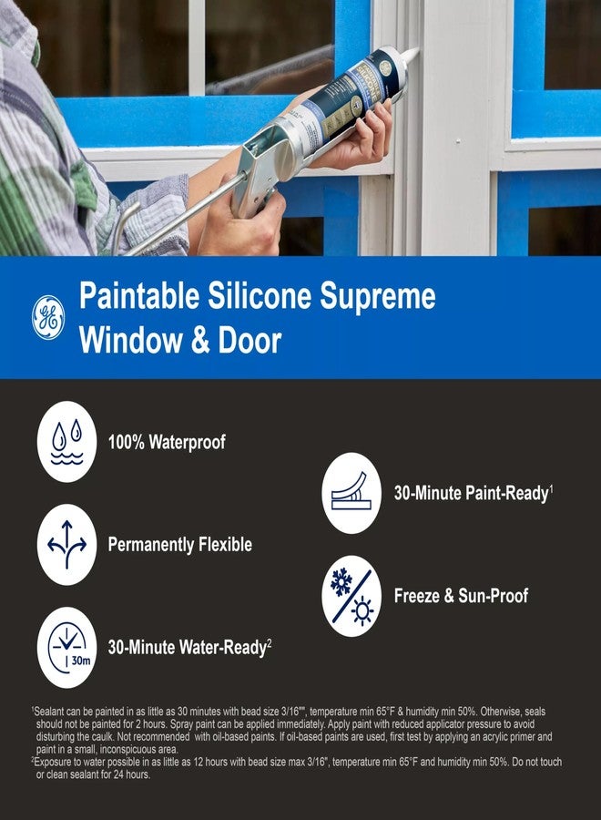 GE Supreme Paintable Silicone Window & Door Sealant White Supreme Paintable Silicone, 9.5 fl oz, 1-Pack - Image 5