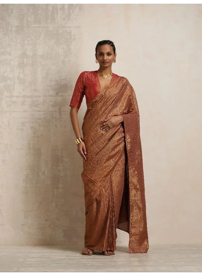 ترو برونز trueBrowns Brown Gold Lurex Ready To Wear Saree