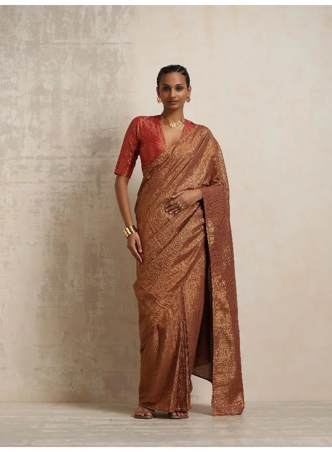 trueBrowns trueBrowns Brown Gold Lurex Ready To Wear Saree