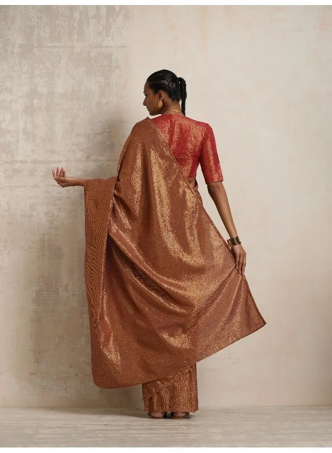 ترو برونز trueBrowns Brown Gold Lurex Ready To Wear Saree