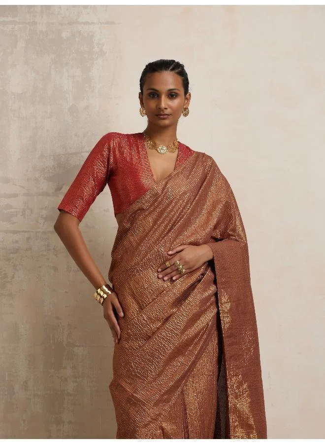 ترو برونز trueBrowns Brown Gold Lurex Ready To Wear Saree