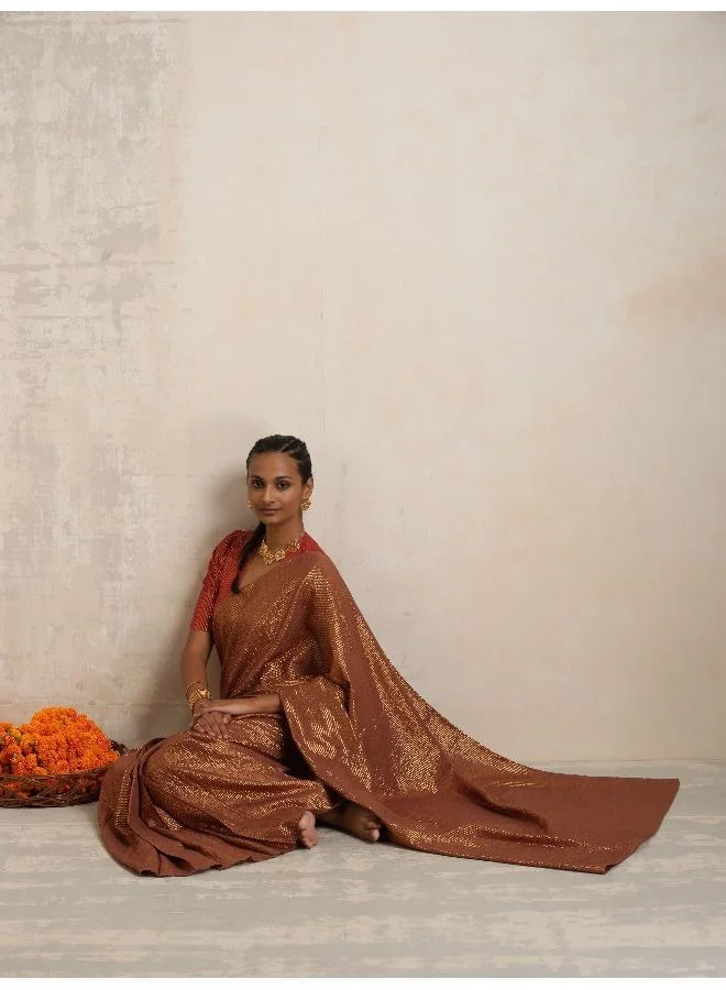 ترو برونز trueBrowns Brown Gold Lurex Ready To Wear Saree