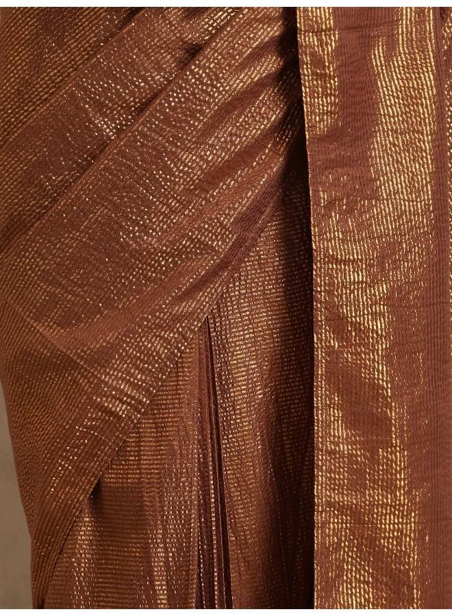 ترو برونز trueBrowns Brown Gold Lurex Ready To Wear Saree