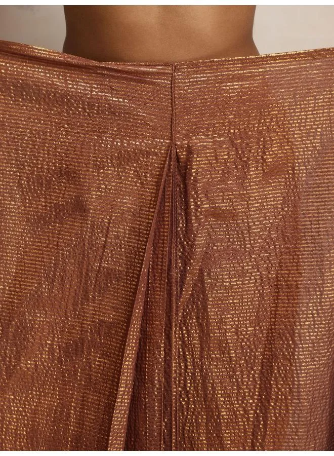 ترو برونز trueBrowns Brown Gold Lurex Ready To Wear Saree
