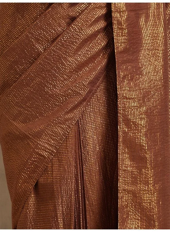 trueBrowns trueBrowns Brown Gold Lurex Ready To Wear Saree
