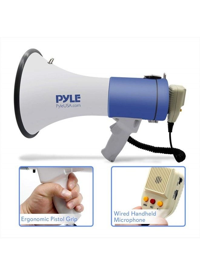 Pyle - Megaphone PA Bullhorn Speaker - Built-in Siren 50 Watts Rechargeable Battery- 10 Sec Record Function for Football Baseball Basketball Cheerleading Fans Coaches or for Safety Drills - (PMP59IR) - Image 1