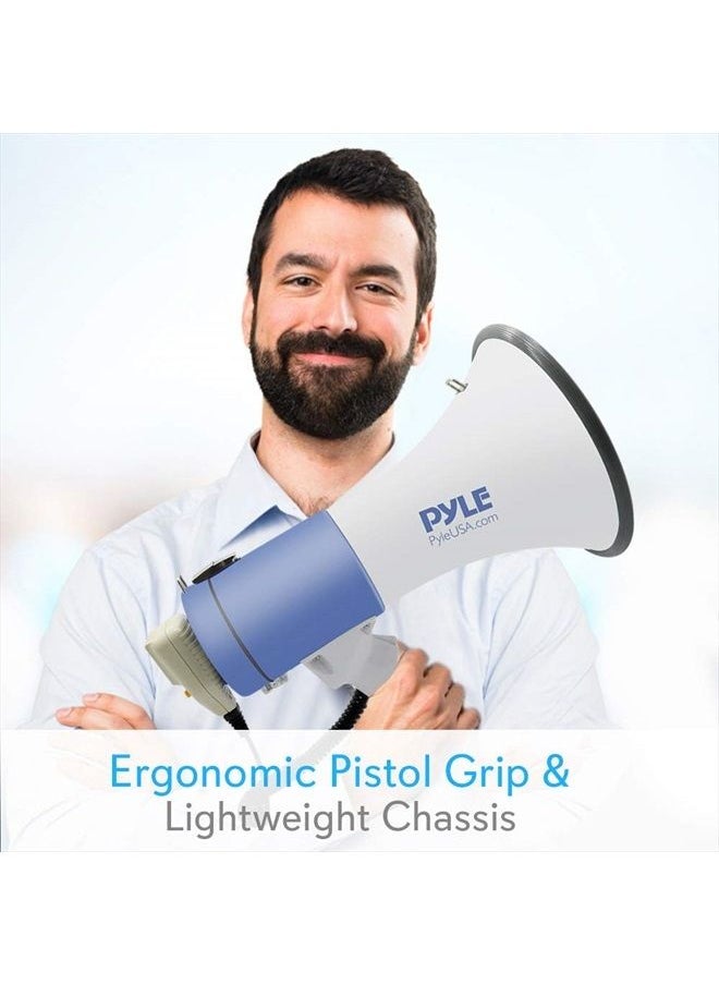 Pyle - Megaphone PA Bullhorn Speaker - Built-in Siren 50 Watts Rechargeable Battery- 10 Sec Record Function for Football Baseball Basketball Cheerleading Fans Coaches or for Safety Drills - (PMP59IR) - Image 1