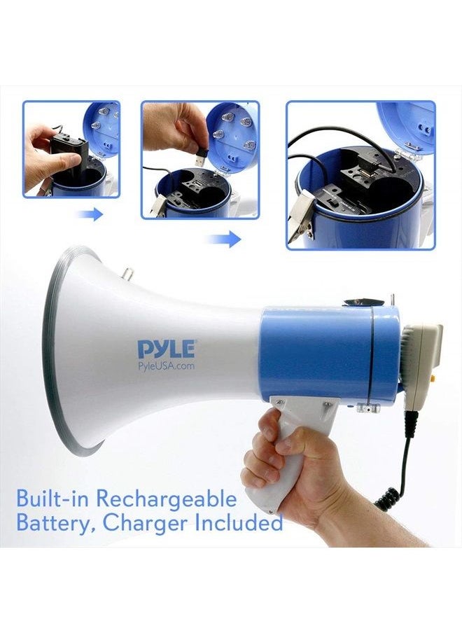 Pyle - Megaphone PA Bullhorn Speaker - Built-in Siren 50 Watts Rechargeable Battery- 10 Sec Record Function for Football Baseball Basketball Cheerleading Fans Coaches or for Safety Drills - (PMP59IR) - Image 1
