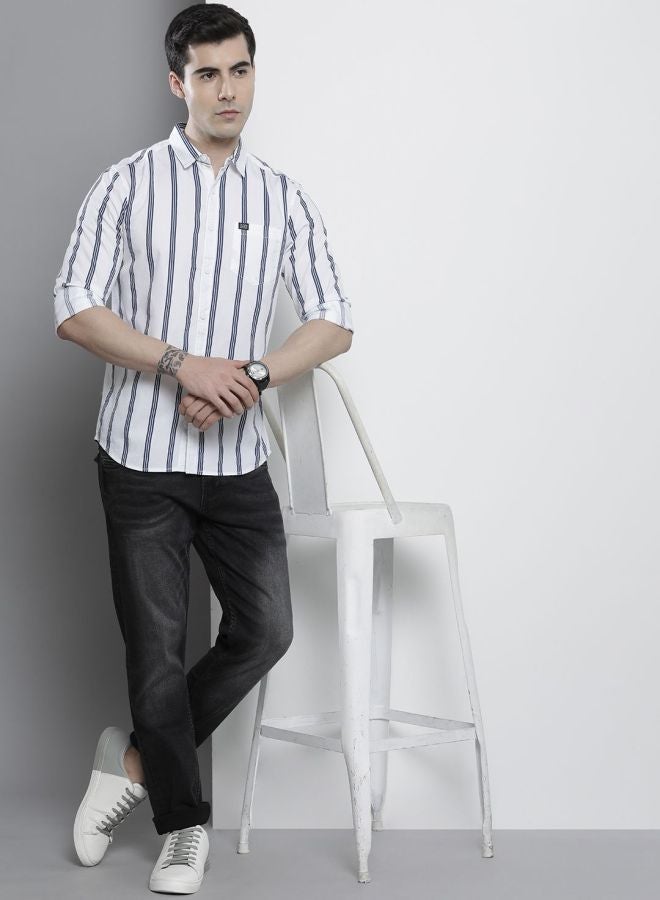 The Indian Garage Co Men Regular Fit Striped Full Sleeves Cutaway Collar Casual Shirt - Image 5