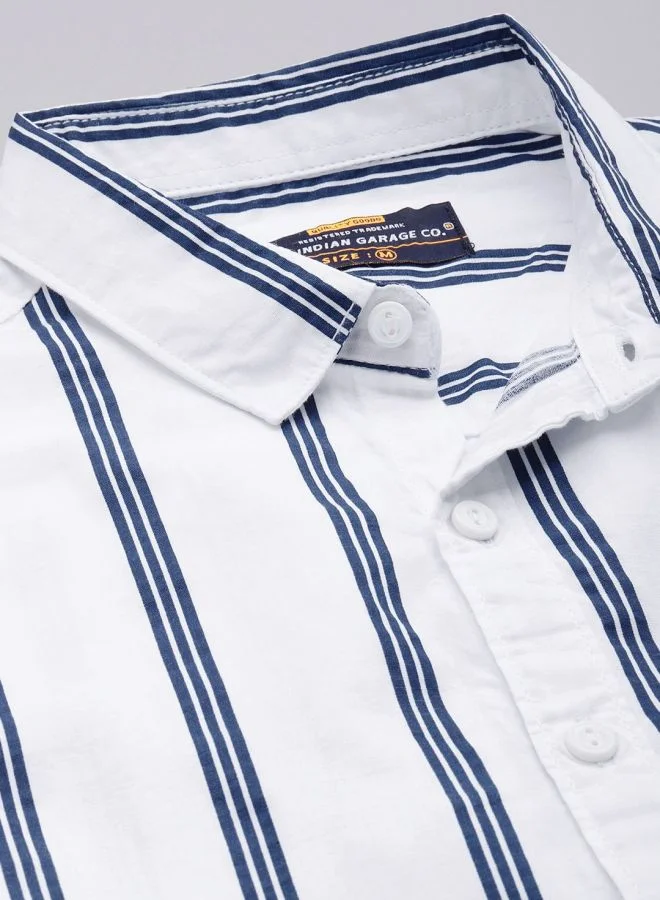 شركة المرآب الهندية Men Regular Fit Striped Full Sleeves Cutaway Collar Casual Shirt