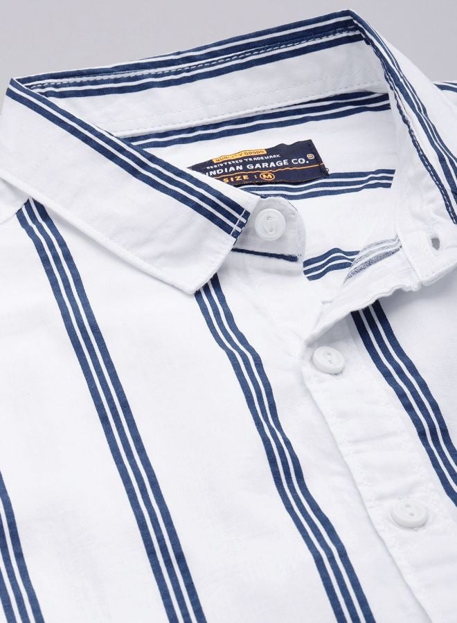 The Indian Garage Co Men Regular Fit Striped Full Sleeves Cutaway Collar Casual Shirt - Image 4